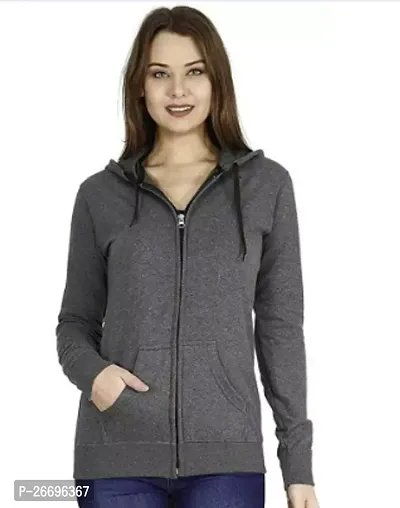Stylish Cotton Blend Solid Hooded Sweatshirts For Women-thumb0