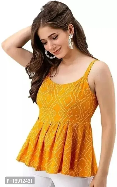 Elegant Yellow Rayon Printed Top For Women