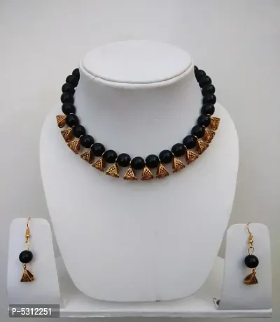 Trendy Alloy Black Necklace and Earrings Set-thumb0