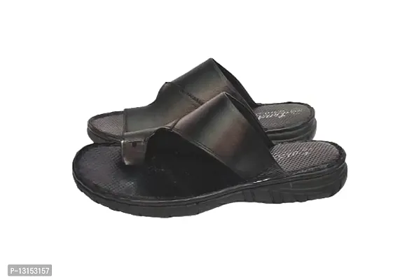 Black Leather Chappals For Mens Kraft Casual Leather Floater-thumb3