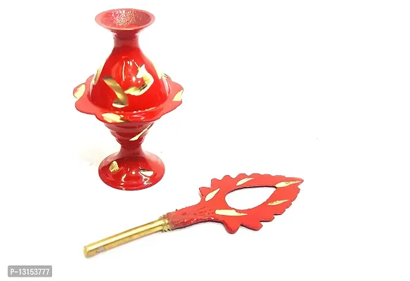 Brass Surma Dani To Keep Surma Powder,Surmedaani with Unique and Attractive Look Hight_9 cm Color Red-thumb2