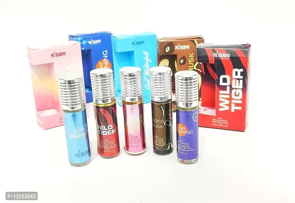 AlDubai Fragrances Attar Pack 5 Luxury Unisex 100% Alcohol Free Long Lasting Attar Perfume (6 ML)