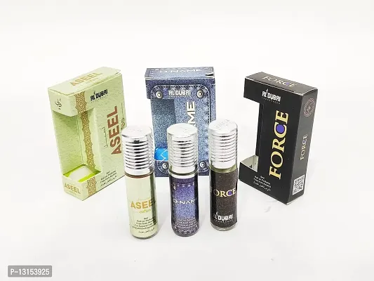 AlDubai Fragrances Attar Pack 3 Luxury Unisex 100% Alcohol Free Long Lasting Attar Perfume (6 ML) Aseel Force Dname