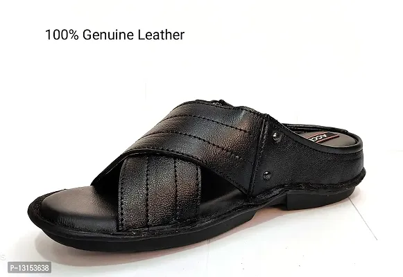 Leather chappals For Mes Black Casual Leather Floater? (numeric_8)