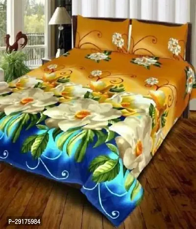 Stylish Polyester Yellow Printed Double Bedsheet With 2 Pillowcovers-thumb0