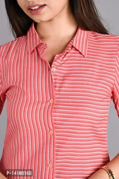 Elegant Pink Rayon  Striped Shirts For Women-thumb2