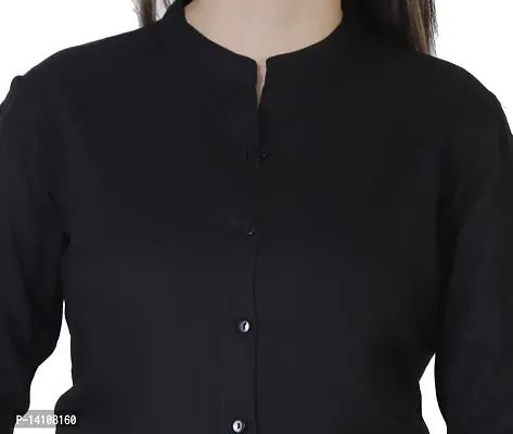 Elegant Black Cotton Solid Shirts For Women-thumb2