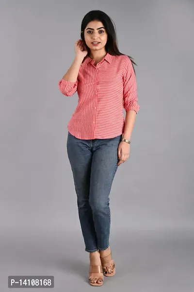 Elegant Pink Rayon  Striped Shirts For Women-thumb0