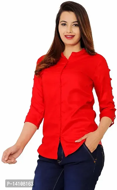 Elegant Red Rayon  Solid Shirts For Women