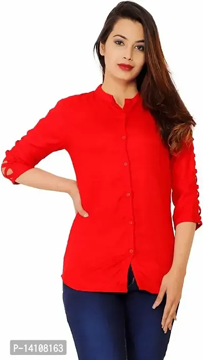 Elegant Red Rayon  Solid Shirts For Women-thumb2