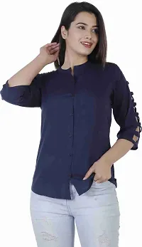 Elegant Blue Cotton Solid Shirts For Women-thumb1