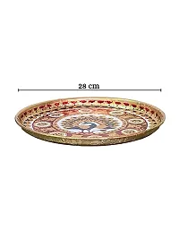 Meenakari Pooja Thali for Festival Ethnic Puja Thali Gift for Dhan Teras Gift, Diwali, Home, Temple, Office, KarwaChauth- Auspicious Peacock Design  w - 28 cm, Multicolor-thumb3