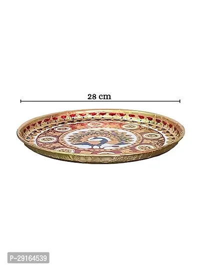 Meenakari Pooja Thali for Festival Ethnic Puja Thali Gift for Dhan Teras Gift, Diwali, Home, Temple, Office, KarwaChauth- Auspicious Peacock Design  w - 28 cm, Multicolor-thumb4