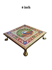 Kailash Enterprises Minakari Pooja Chowki   Wooden Bajot - Set of 2  6 Inchand 8 Inch Golden  - for Pooja, Home Decor and Festivals-thumb3