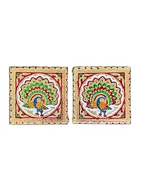 Kailash Enterprises Meenakari Pooja Chowki   Wooden Bajot - Set of 2  6 x 6 Inch Golden  - for Pooja, Home Decor and Festivals-thumb2