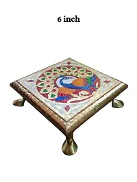 Kailash Enterprises Minakari Pooja Chowki   Wooden Bajot - Set of 3  4 Inch, 6 Inchand 8 Inch Golden  - for Pooja, Home Decor and Festivals-thumb1