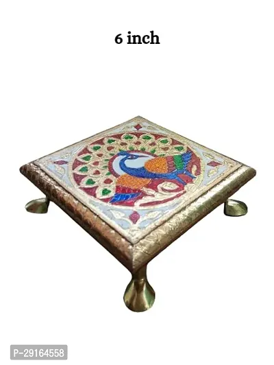 Kailash Enterprises Minakari Pooja Chowki   Wooden Bajot - Set of 3  4 Inch, 6 Inchand 8 Inch Golden  - for Pooja, Home Decor and Festivals-thumb2