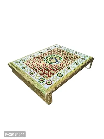 Kailash Enterprises Handicrafts puja bajot Silver chowki bajot for Pooja paata for god bhagwan Asan puja choki Wooden patla in Peacock Design-38 x 25 x 5 cm