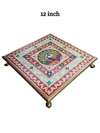 Kailash Enterprises Minakari Pooja Chowki   Wooden Bajot - Set of 3  8 Inch, 10 Inch and 12 Inch Golden  - for Pooja, Home Decor and Festivals-thumb2