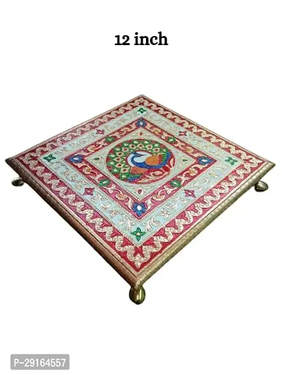 Kailash Enterprises Minakari Pooja Chowki   Wooden Bajot - Set of 3  8 Inch, 10 Inch and 12 Inch Golden  - for Pooja, Home Decor and Festivals-thumb3