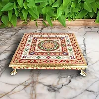 Kailash Enterprises Rajasthani Wooden Minakari Chowki Bajot for God Idols   12 x 12 inches  Suitable for Pooja, Home Decor, Gift Item,Diwali, Festivals-thumb1