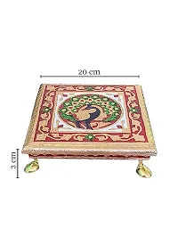 Kailash Enterprises Minakari Pooja Chowki   Wooden Bajot -  8 x 8 Inch Golden  - for Pooja, Home Decor and Festivals-thumb2