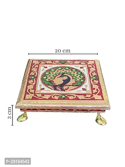 Kailash Enterprises Minakari Pooja Chowki   Wooden Bajot -  8 x 8 Inch Golden  - for Pooja, Home Decor and Festivals-thumb3