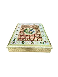 Kailash Enterprises Handicrafts puja bajot Silver chowki bajot for Pooja paata for god bhagwan Asan puja choki Wooden patla in Peacock Design-38 x 25 x 5 cm-thumb2