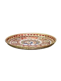 Meenakari Pooja Thali for Festival Ethnic Puja Thali Gift for Dhan Teras Gift, Diwali, Home, Temple, Office, KarwaChauth- Auspicious Peacock Design  w - 28 cm, Multicolor-thumb1