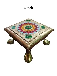 Kailash Enterprises Minakari Pooja Chowki   Wooden Bajot - Set of 4  4 Inch, 6 Inch, 8 Inch and 10 Inch Golden  - for Pooja, Home Decor and Festivals-thumb1