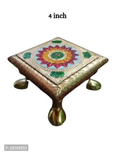 Kailash Enterprises Minakari Pooja Chowki   Wooden Bajot - Set of 4  4 Inch, 6 Inch, 8 Inch and 10 Inch Golden  - for Pooja, Home Decor and Festivals-thumb2