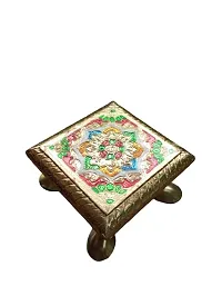 Kailash Enterprises Minakari Pooja Chowki Bajot   Wooden Bajot - Set of 2  4 x 4 Inch Golden  - for Pooja, Home Decor and Festivals-thumb2