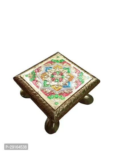 Kailash Enterprises Minakari Pooja Chowki Bajot   Wooden Bajot - Set of 2  4 x 4 Inch Golden  - for Pooja, Home Decor and Festivals-thumb3