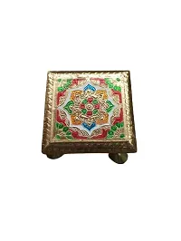 Kailash Enterprises Minakari Pooja Chowki Bajot   Wooden Bajot - Set of 2  4 x 4 Inch Golden  - for Pooja, Home Decor and Festivals-thumb1