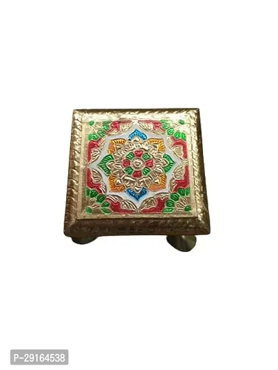 Kailash Enterprises Minakari Pooja Chowki Bajot   Wooden Bajot - Set of 2  4 x 4 Inch Golden  - for Pooja, Home Decor and Festivals-thumb2