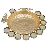 Kailash Enterprises Present Golden Decorative Metal Diya Plate for Puja,Diwali, Welcome, Aarti and Multipurpose Uses in Size of Size 11.5x11.5inch-thumb2