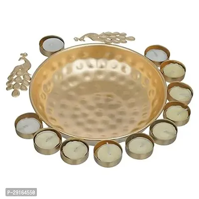 Kailash Enterprises Present Golden Decorative Metal Diya Plate for Puja,Diwali, Welcome, Aarti and Multipurpose Uses in Size of Size 11.5x11.5inch-thumb3