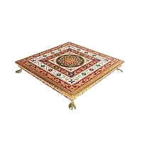 Kailash Enterprises Rajasthani Wooden Minakari Chowki Bajot for God Idols   12 x 12 inches  Suitable for Pooja, Home Decor, Gift Item,Diwali, Festivals-thumb2