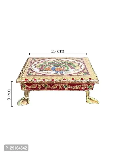 Kailash Enterprises Meenakari Pooja Chowki   Wooden Bajot - Set of 2  6 x 6 Inch Golden  - for Pooja, Home Decor and Festivals-thumb4