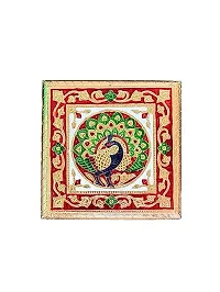 Kailash Enterprises Minakari Pooja Chowki   Wooden Bajot -  8 x 8 Inch Golden  - for Pooja, Home Decor and Festivals-thumb1