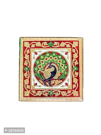 Kailash Enterprises Minakari Pooja Chowki   Wooden Bajot -  8 x 8 Inch Golden  - for Pooja, Home Decor and Festivals-thumb2