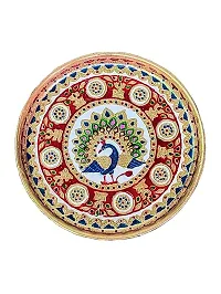 Meenakari Pooja Thali for Festival Ethnic Puja Thali Gift for Dhan Teras Gift, Diwali, Home, Temple, Office, KarwaChauth- Auspicious Peacock Design  w - 28 cm, Multicolor-thumb2