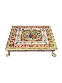 Kailash Enterprises Minakari Pooja Chowki   Wooden Bajot -  10 x 10 Inch Golden  - for Pooja, Home Decor and Festivals  Pack of 1-thumb2