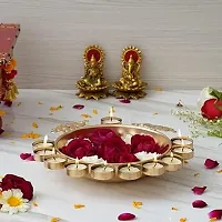 Kailash Enterprises Present Golden Decorative Metal Diya Plate for Puja,Diwali, Welcome, Aarti and Multipurpose Uses in Size of Size 11.5x11.5inch-thumb3