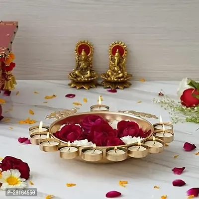 Kailash Enterprises Present Golden Decorative Metal Diya Plate for Puja,Diwali, Welcome, Aarti and Multipurpose Uses in Size of Size 11.5x11.5inch-thumb4