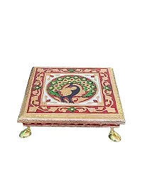 Kailash Enterprises Minakari Pooja Chowki   Wooden Bajot -  8 x 8 Inch Golden  - for Pooja, Home Decor and Festivals-thumb3