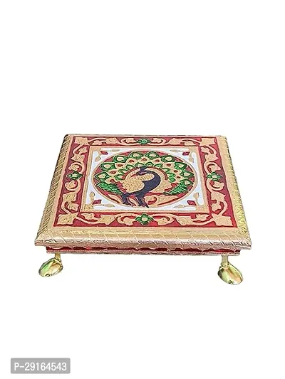 Kailash Enterprises Minakari Pooja Chowki   Wooden Bajot -  8 x 8 Inch Golden  - for Pooja, Home Decor and Festivals-thumb4