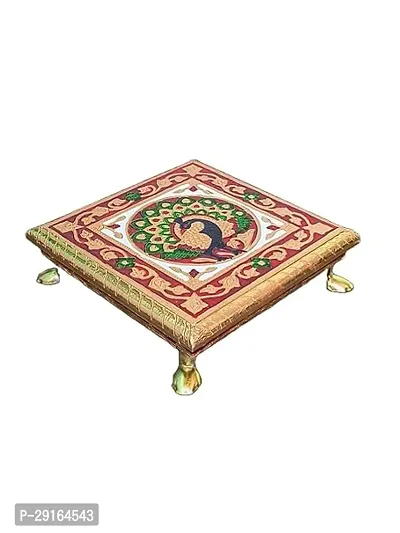 Kailash Enterprises Minakari Pooja Chowki   Wooden Bajot -  8 x 8 Inch Golden  - for Pooja, Home Decor and Festivals-thumb0