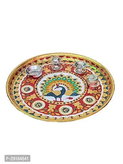 Stainless Steel Meenakari Aarti, Pooja Thali  Multicolor