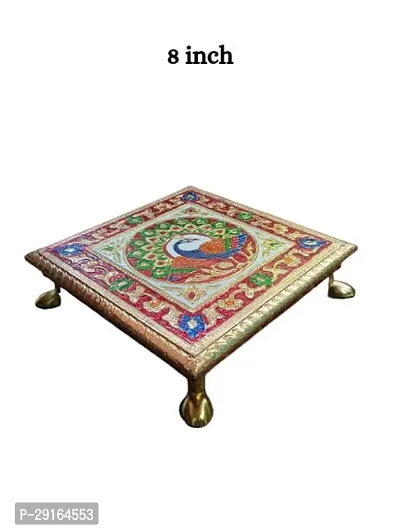 Kailash Enterprises Minakari Pooja Chowki   Wooden Bajot - Set of 4  4 Inch, 6 Inch, 8 Inch and 10 Inch Golden  - for Pooja, Home Decor and Festivals-thumb4